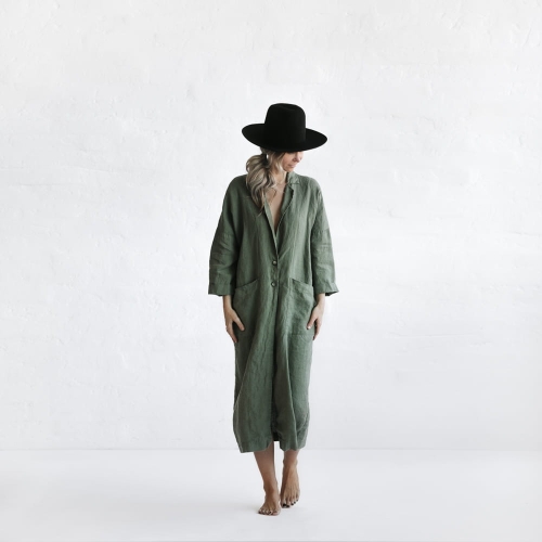 Lniany plaszcz khaki