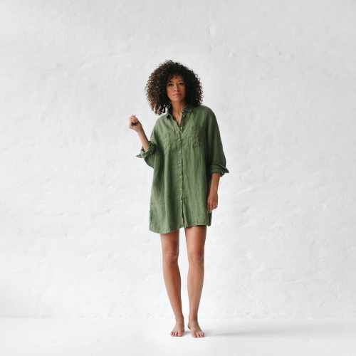 Lniana koszula boyfriend  khaki 