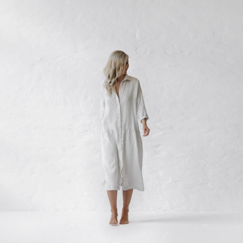 Lniana sukienka oversize pieczarkowa