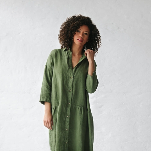 Lniana sukienka oversize khaki