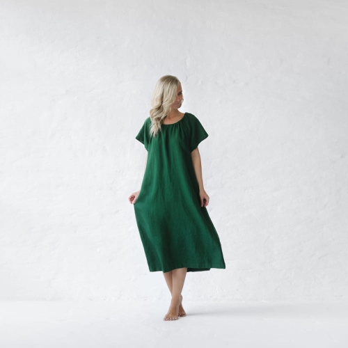 Lniana sukienka boho zielona