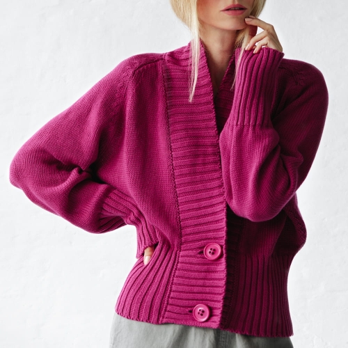 Sweter 100% bawełna rozpinany amarant