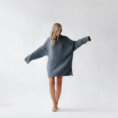 Sweter tunika 100% bawełna niebieski