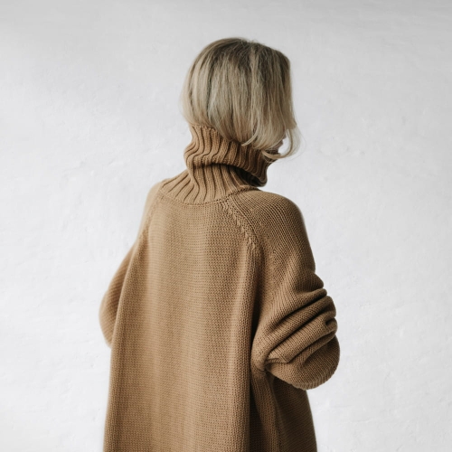 Sweter 100% bawełna golf beżowy