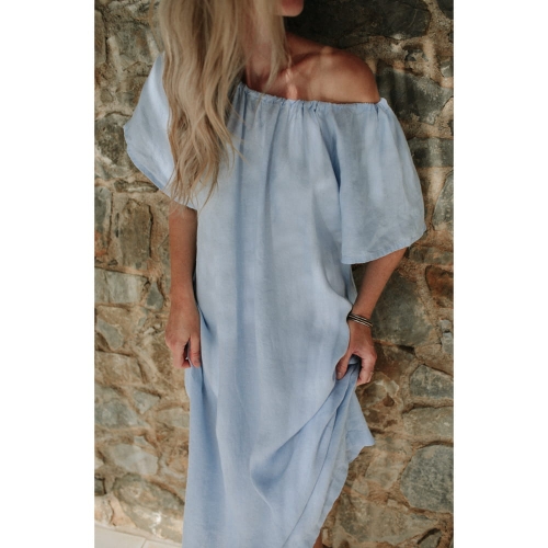 Sukienka lniana boho błękitna OUTLET