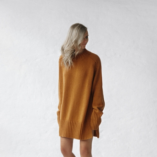 Sweter 100% bawełna musztardowy