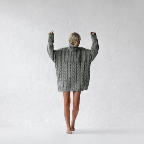 Sweter golf warkocz 100% bawełna szary