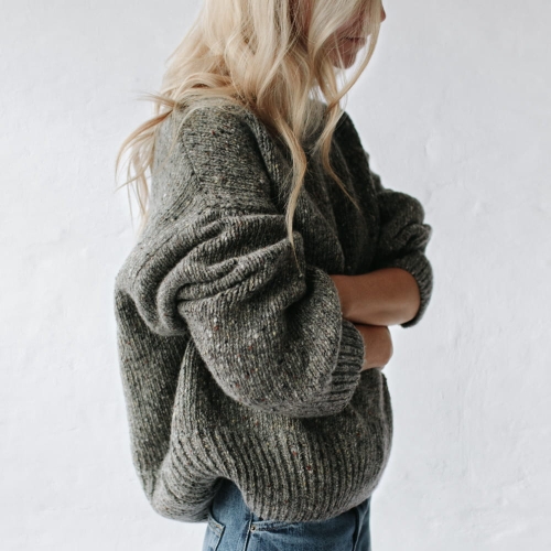 100% MERINO sweter ciemnoszary z brązem