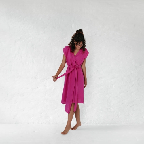Lniana sukienka Ayu neon pink