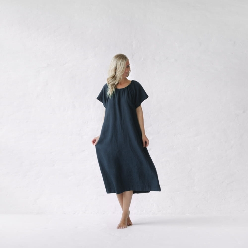 Sukienka lniana boho granatowa