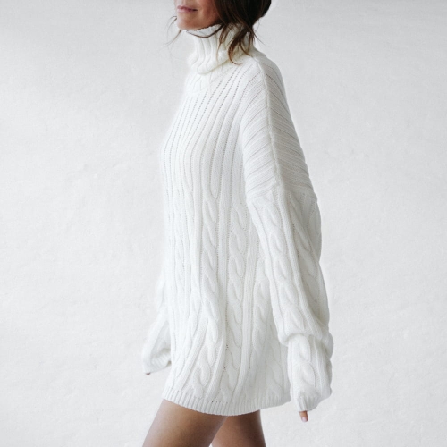 Sweter golf warkocz 100% bawełna biały