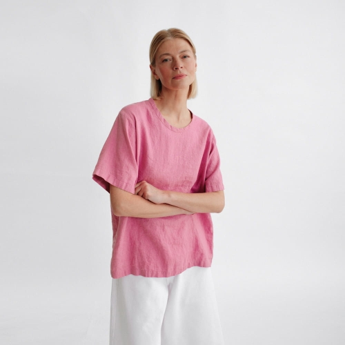 Lniany t-shirt Hirokko różowy