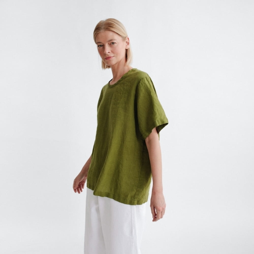 Lniany t-shirt Hirokko oliwkowy