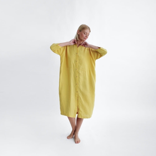 Lniana sukienka Misato oversize żółta