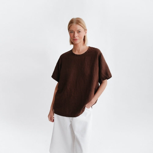 Lniany t-shirt Hirokko brązowy