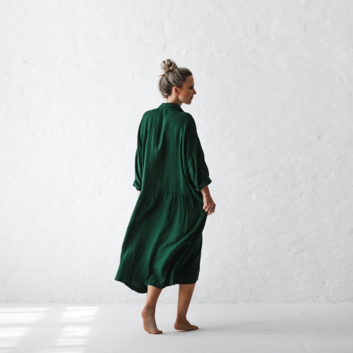 Lniana sukienka oversize zielona